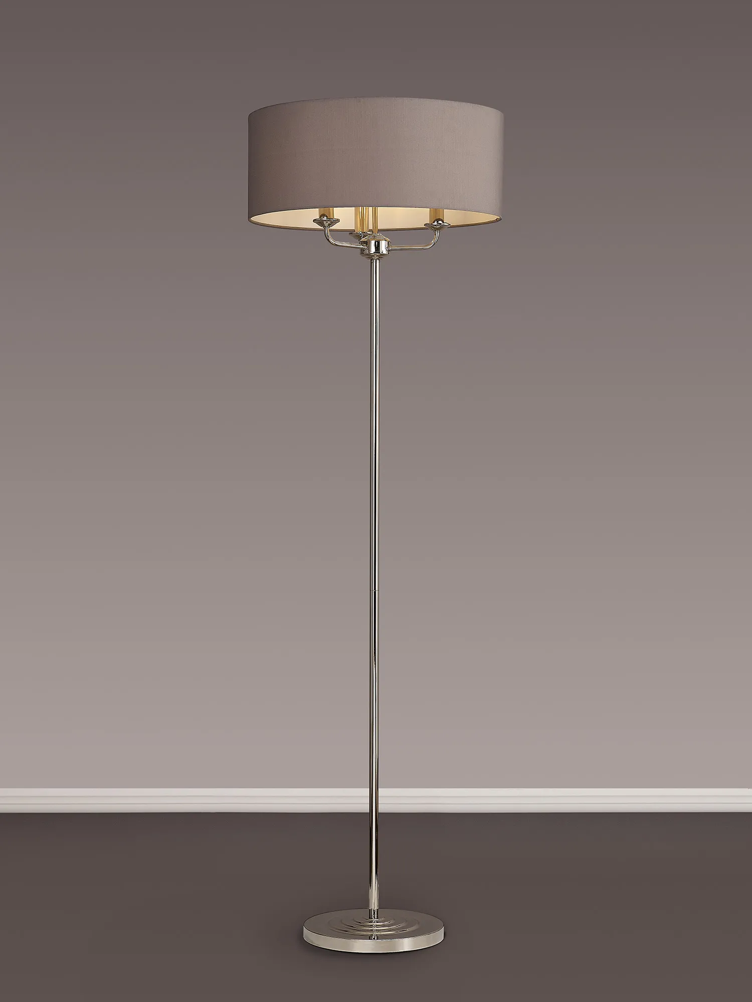 Banyan 45cm 3 Light Floor Lamp Polished Nickel; Grey DK0894  Deco Banyan PN GR